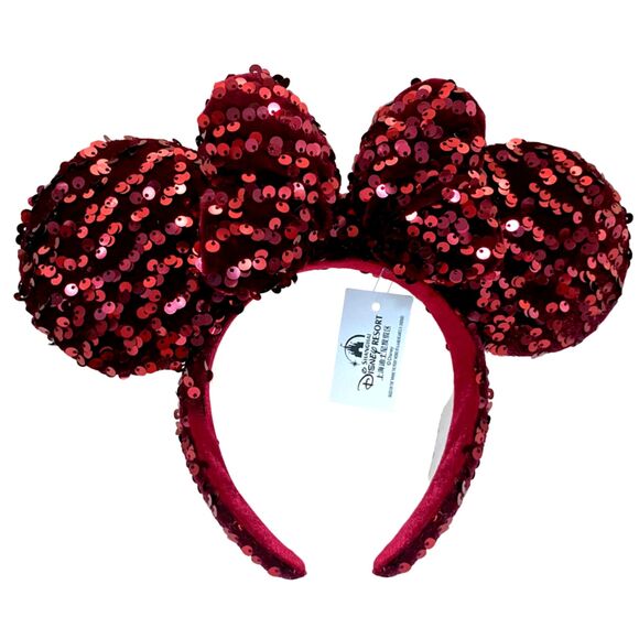 Disney Parks Burgundy Red Sequin Mickey Ears Headband